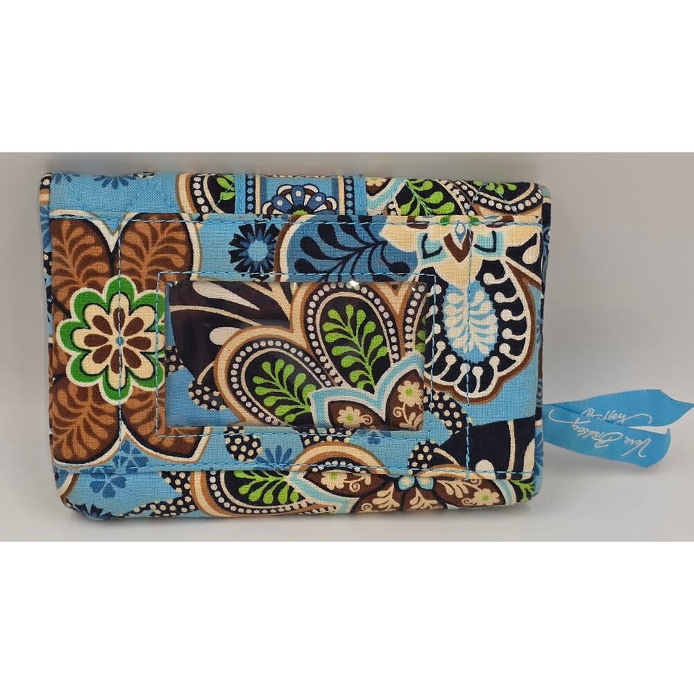 Vera Bradley BLUE  Trifold Pocket Wallet Clear ID Zip Pocket Excellent - Picture 3 of 7